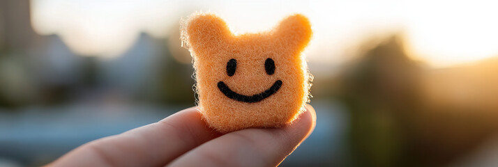 Orange Sponge with Smiley Face Held in Hand