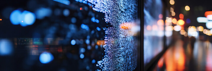 Nighttime Digital Display with City Lights Background