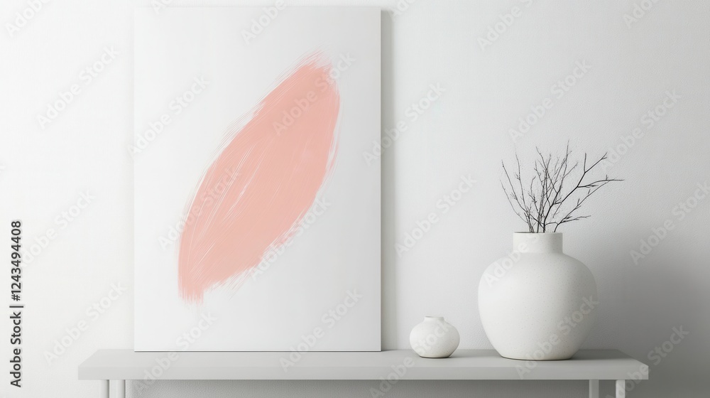 Poster bold abstract pencil art on a clean white canvas displayed in a minimalistic interior setting