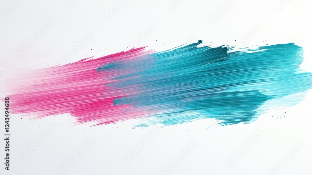 Poster bright brush strokes in pink and teal create a vibrant abstract design on a clean white background w