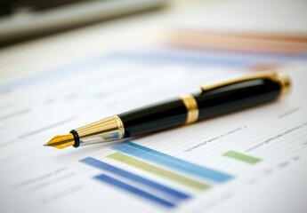 Detail shot of a luxury pen and its reflection on graph paper.