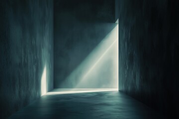 Light breaking through narrow opening in dark mysterious room  
