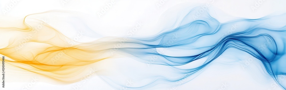 Poster Soft blue and orange flowing waves merge beautifully on a white background showcasing a calming abstract design