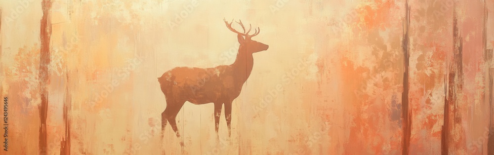 Aufkleber abstract silhouette of a deer standing amid autumn colors in a tranquil forest setting during sunset