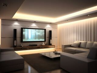 Modern Home Theater Design with Ambient Lighting and Comfortable Seating