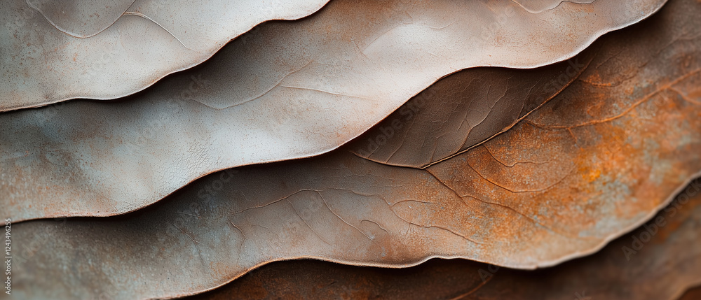 Poster abstract macro composition of layered textures resembling natural leaves with earthy tones