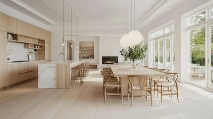 Fototapeta premium Functional layout creates a seamless flow between dining and cooking areas.