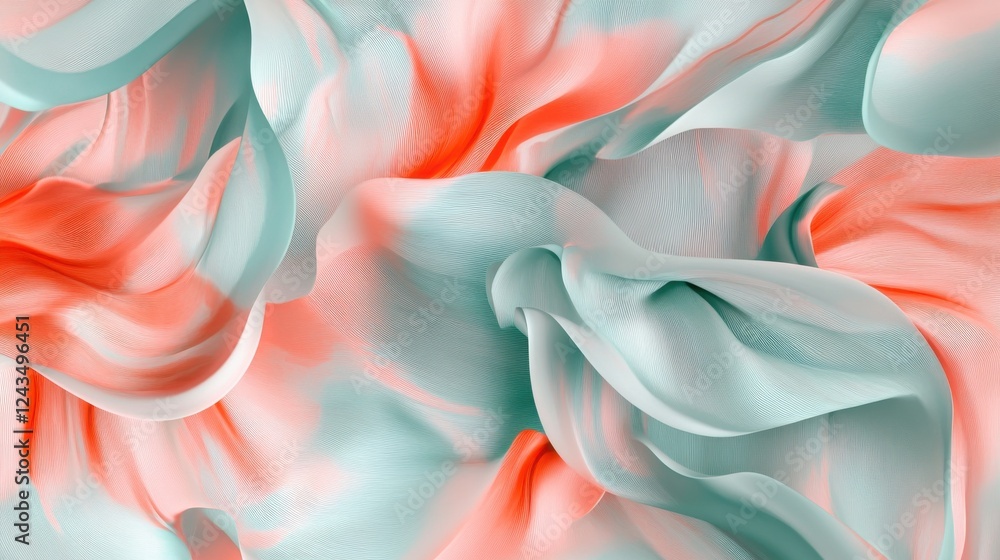 Fototapete unique abstract pencil strokes design with dynamic textures and vibrant hues of coral and mint green