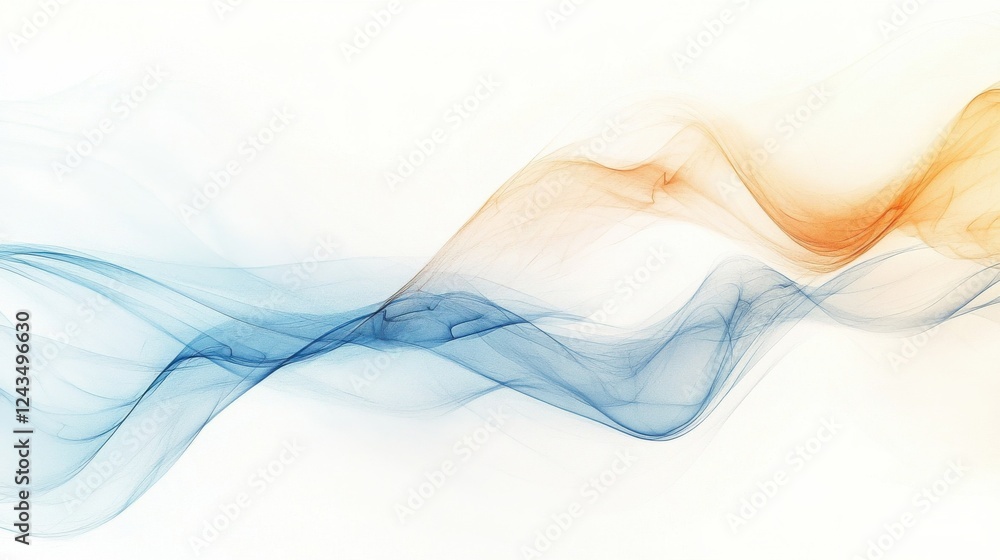 Poster Evocative abstract composition featuring pencil strokes in subtle hues of blue and orange creating fluid movement across a serene background