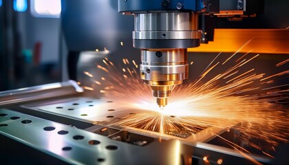 cnc milling machine processing and laser cutting for metal in the industrial motion blur industrial exhibition of machine tools