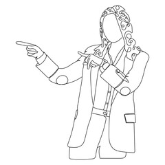 Dessin en ligne continue d'une femme d'affaires pointant quelque chose à sa droite, line art, vecteur