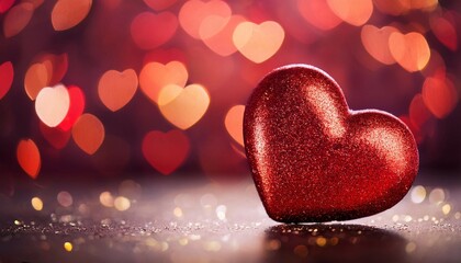Fototapeta premium red heart with glossy finish on bokeh backdrop beautiful valentine s day theme with heart