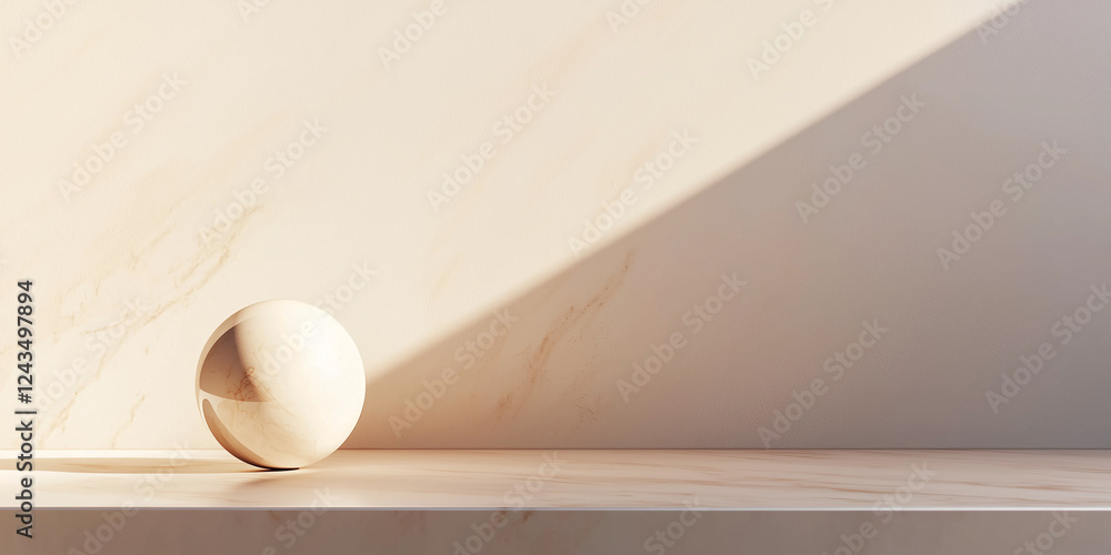 Poster minimalist marble sphere on sleek surface with soft light and shadow play