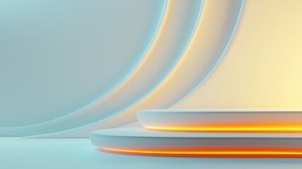 Minimal futuristic background with glowing orange and blue light on curved abstract shapes