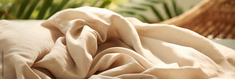 Poster soft creamy fabric draped elegantly on a cozy surface in a serene setting. generative ai