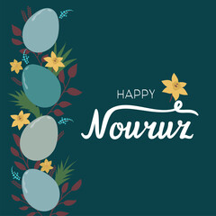 Fototapeta premium Happy Nouruz vector card. Novruz Bayram with painted eggs. 