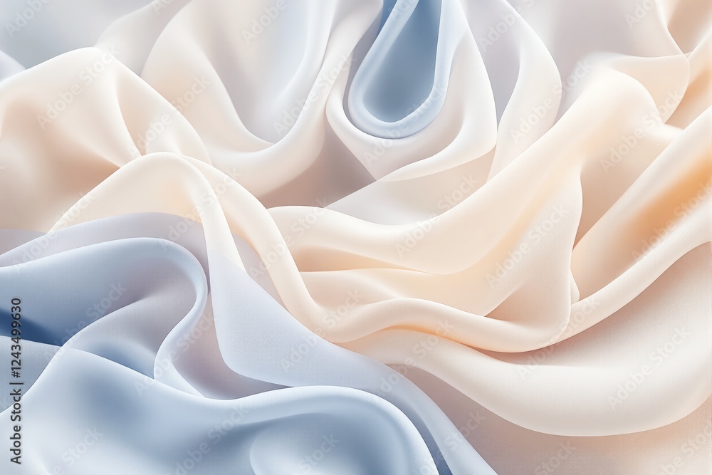 Poster flowing pastel fabric folds with soft light and abstract texture.