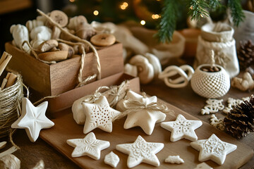 Handmade holiday decorations crafted from natural clay materials