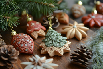 Handmade holiday decorations crafted from natural clay materials
