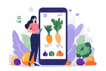 Healthy eating app tracking nutrition with fresh veggies