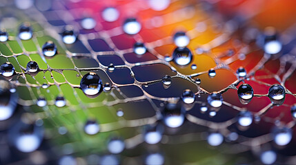 Obraz premium Vibrant Dewdrops on a Spiderweb: A Macro Photograph