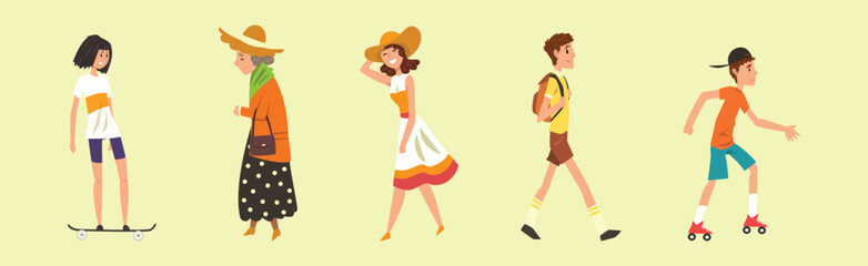 Obraz premium People in Park Enjoy Weekend and Relax Vector Set