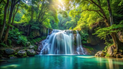 Waterfall in dense forest, serenity, nature,  serenity, nature