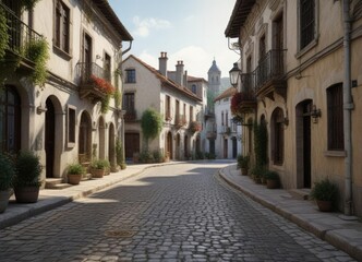 Fototapeta premium Tranquil Roncesvalles village with traditional Spanish architecture, quaint town, cultural heritage, Navarre region, peaceful streets, historic center