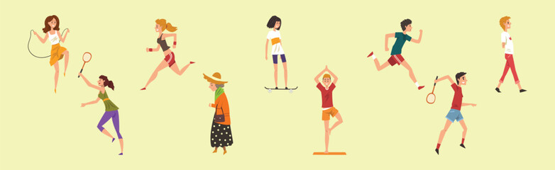 People in Park Enjoy Weekend and Relax Vector Set