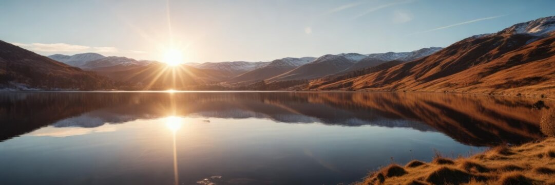 Winter sun casts a warm glow on the Carron Valley Reservoir , winter, warmth, Scotland