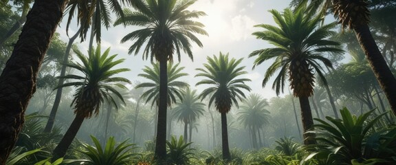 Fototapeta premium Tropical forest with dense pineapple trees stretching towards the sky , exotic plants, pineapples