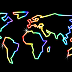 World map neon rainbow.