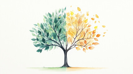 Obraz premium beautiful artistic representation of tree showcasing vibrant green and yellow leaves, symbolizing transition of seasons