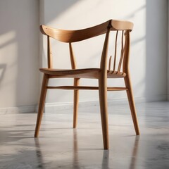 Wooden chair bathed in soft light with half of its surface in shadow, elegant, light, contrast, wood