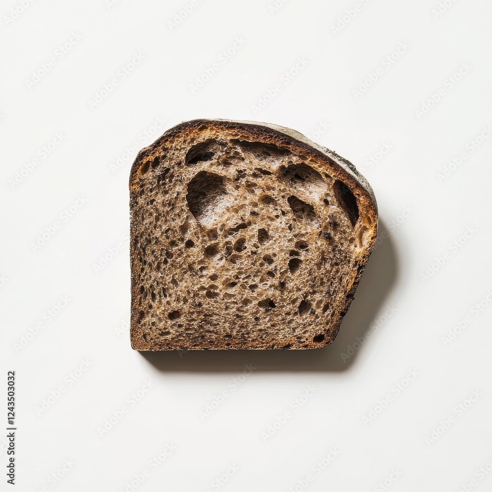 Aufkleber Rustic rye bread slice showcasing its unique texture and rich color against a simple backdrop