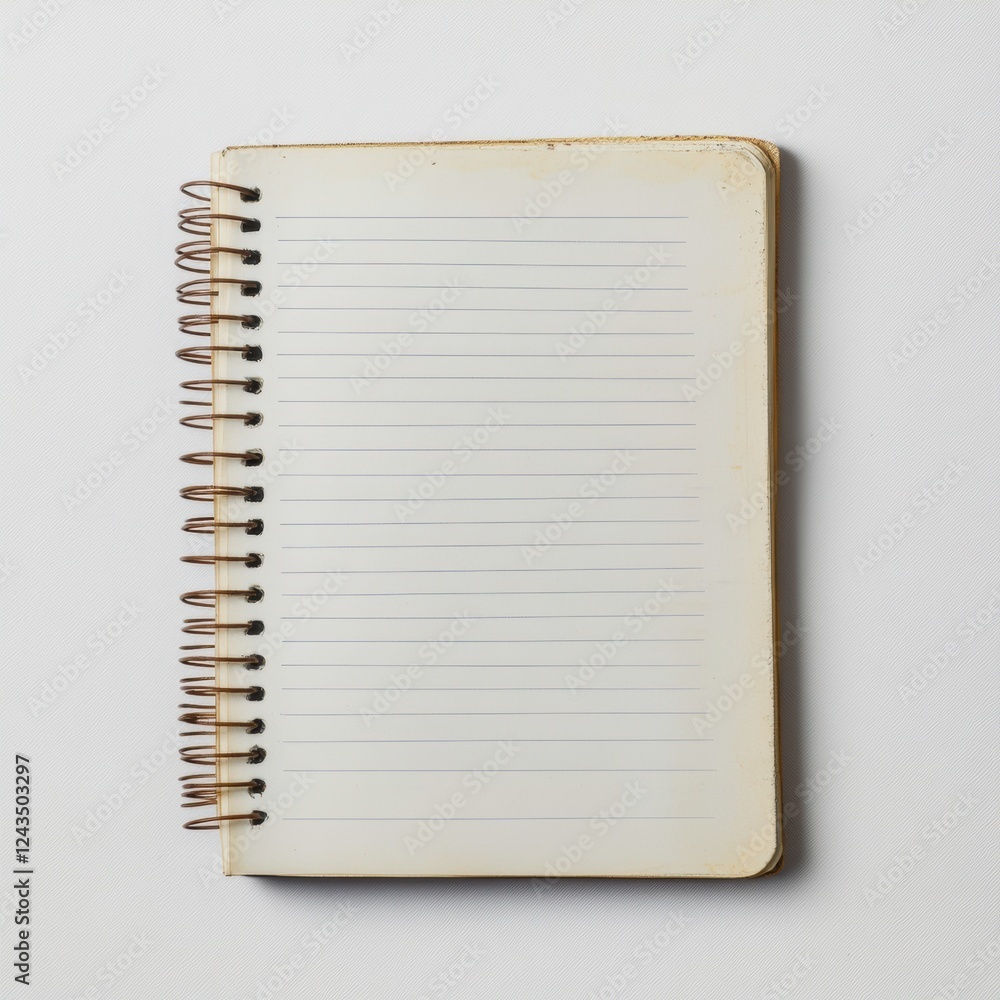 Poster Notebook with spiral binding and blank pages lying on a flat surface ready for notes and creative ideas