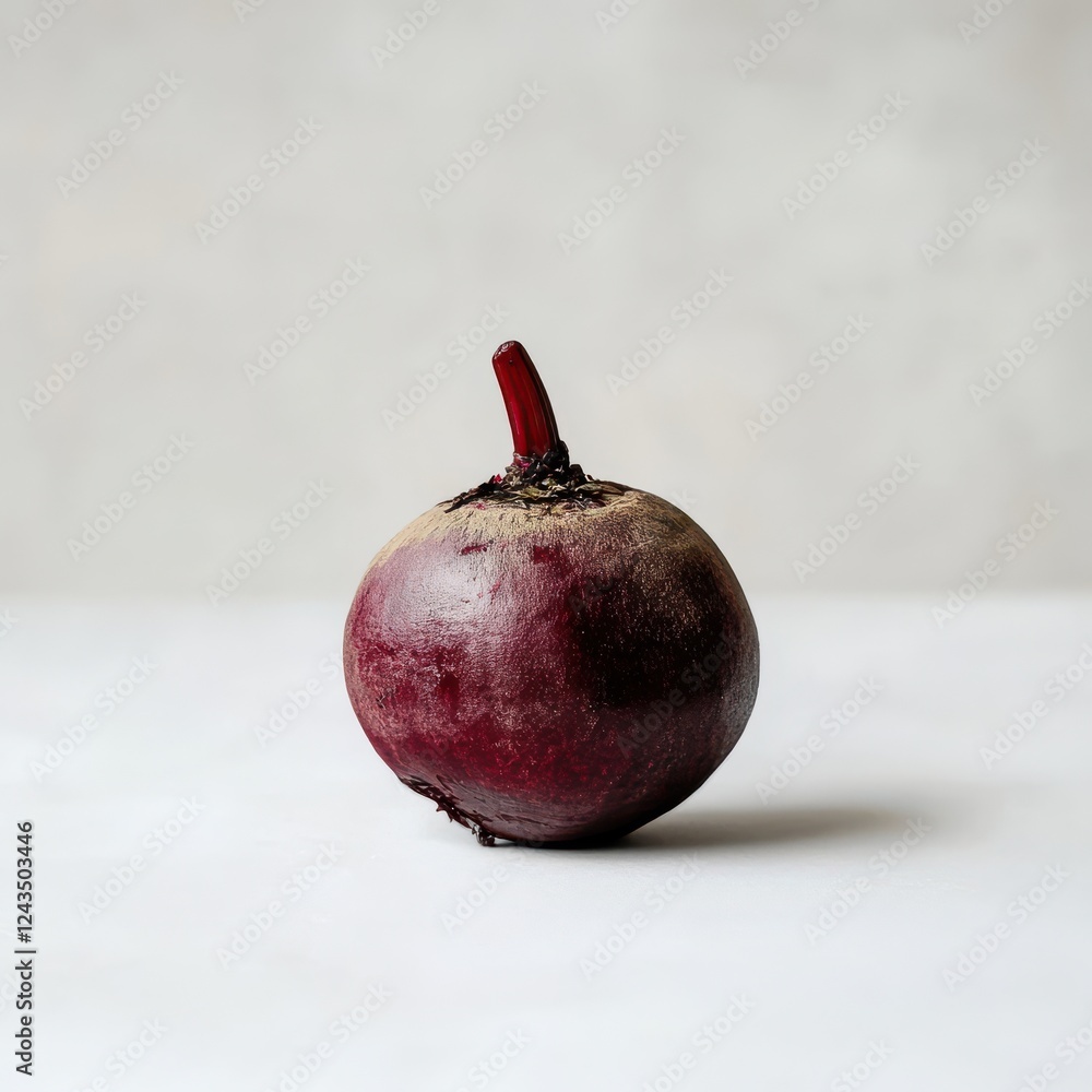 Poster Fresh beetroot displayed against a plain background showcasing its smooth deep red texture and natural characteristics