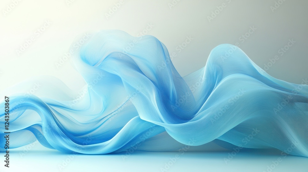 Poster blue wave of water flowing on a clean white background creating a serene and calming visual effect