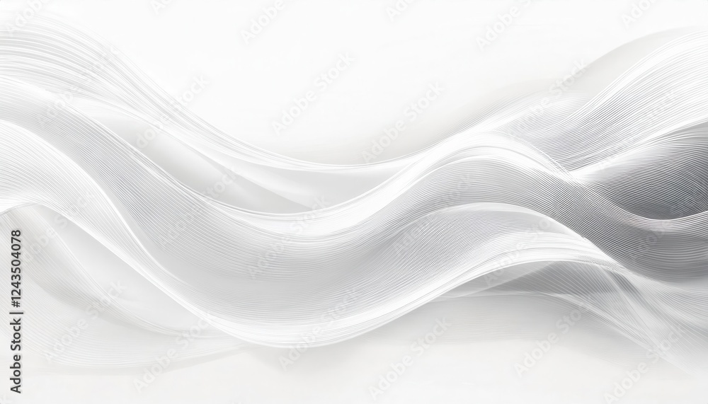 Poster abstract flowing white wave pattern with fine curved line texture, modern minimalistic background fo