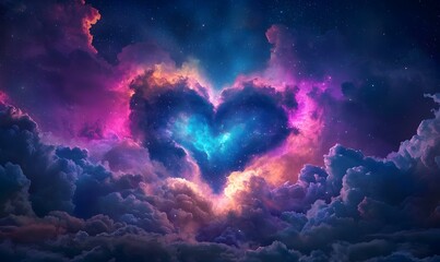 Fototapeta premium Vibrant Heart Shaped Nebula Surrounded by Colorful Cosmic Clouds
