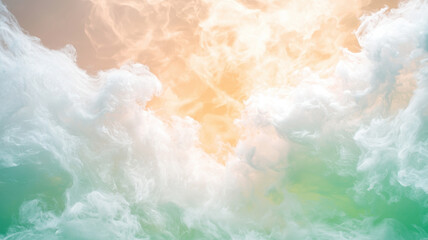 Naklejka premium serene blend of orange and teal light illuminates soft, fluffy clouds