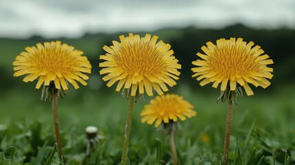 A field of blooming dandelions bathed in sunshine in a natural park. The perfect setting for family vacations, weekend escapes, and enjoying natureâ€™s beauty in a tranquil environment.