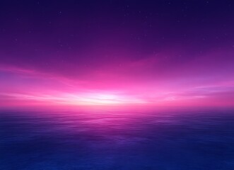 Vibrant pink and purple sunset over calm ocean.