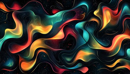 Abstract background, vibrant hues, flowing liquid, swirling shapes, fantasy, futuristic digital art.