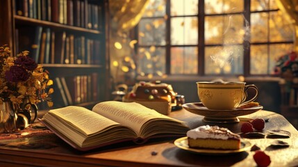 Cozy reading nook autumn vibes still life warm environment intimate viewpoint comfort and relaxation