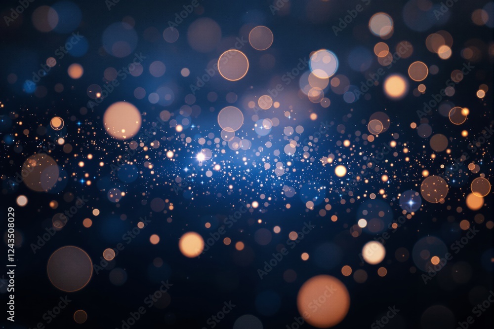 Poster Abstract background with glowing bokeh lights on a dark blue backdrop.