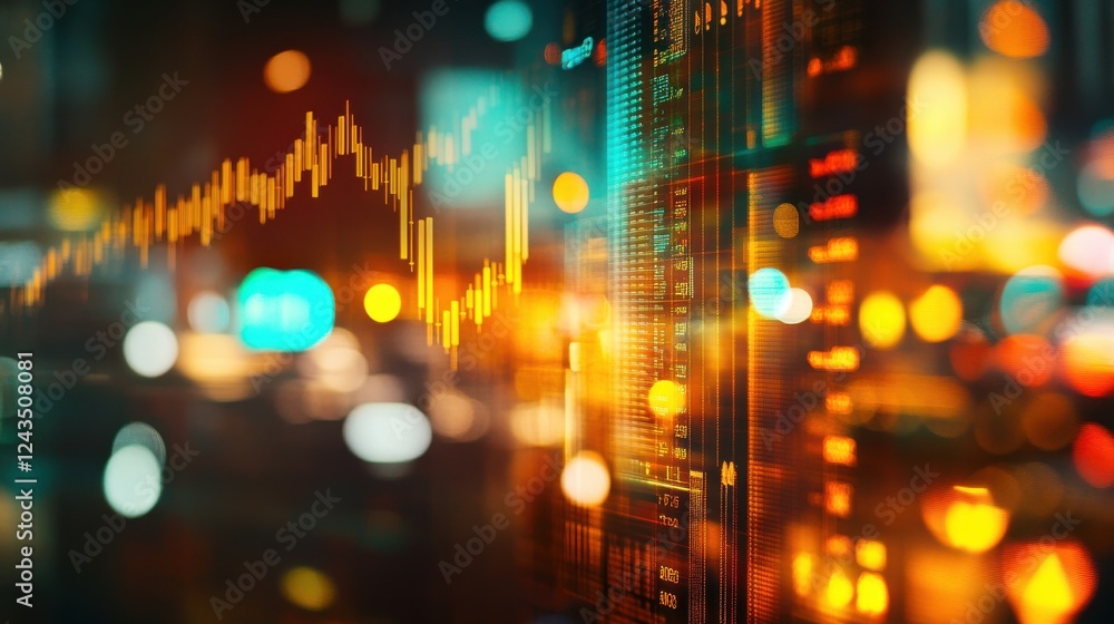 Aufkleber Glowing representation of smart investment strategy and financial growth during evening hours in a data-driven environment