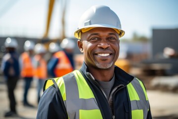 Smiling portrait of a young male African American construction worker