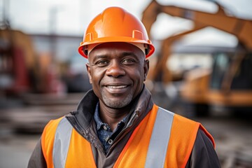 Smiling portrait of a young male African American construction worker