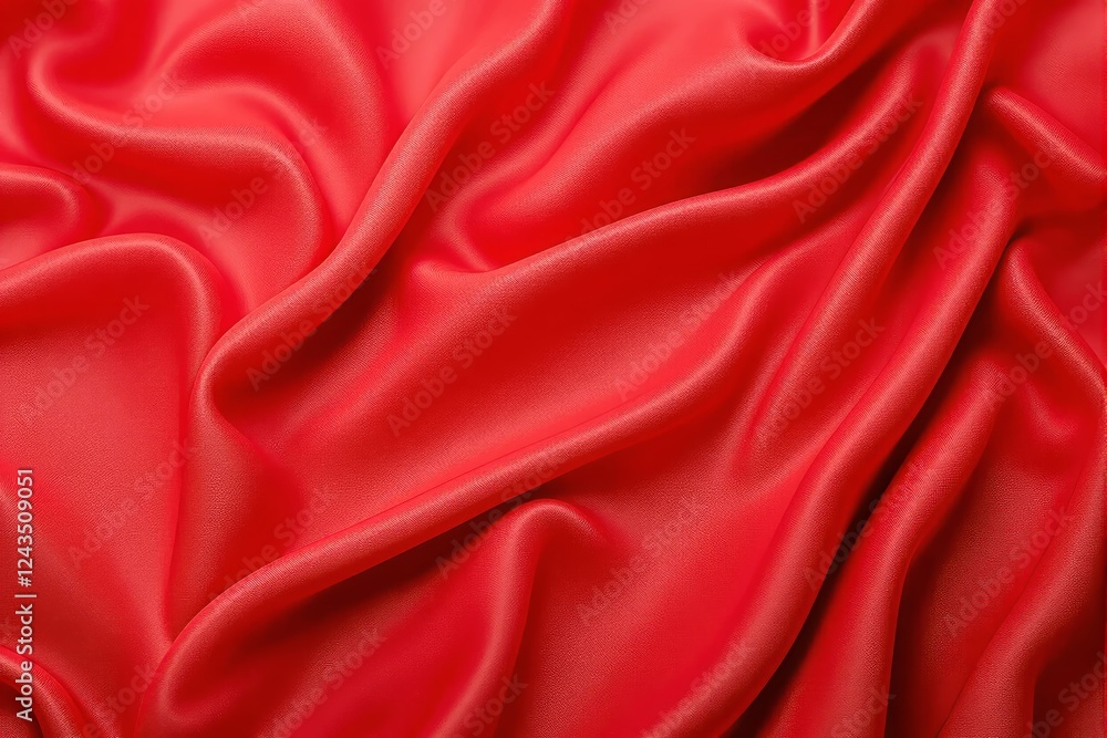 Aufkleber bright red silk fabric texture with soft folds on light background.